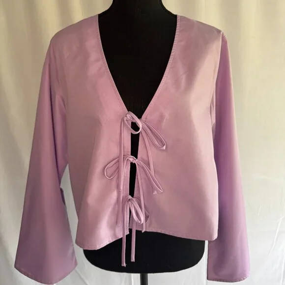 Vestique Lavender tie front bell Sleeve Tie The Knot Top Small- 356 - Picture 1 of 5